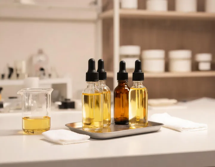 cleansing face oil on a cosmetics bench, illustration only